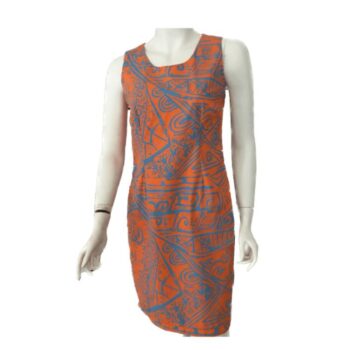 1980's Style Sleeveless Orange and Blue Dress