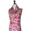 Vintage Rose Pink Roses, Blue Leaf Funky Floral Retro Pencil Dress with Cowl Neck