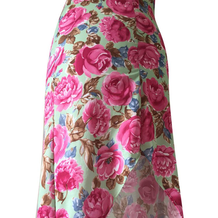 Vintage Rose Pink Roses, Blue Leaf Funky Floral Retro Pencil Dress with Cowl Neck