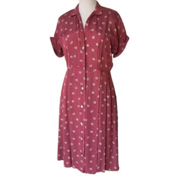 1940's Rosey Pink Polka Dot Pleated Day Dress