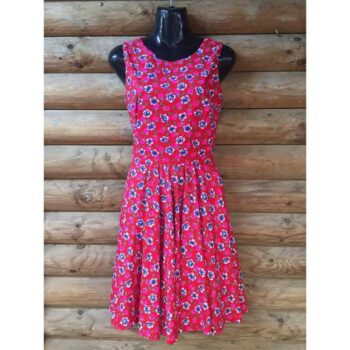 Red Floral 1950s Sleeveless Swing Dress