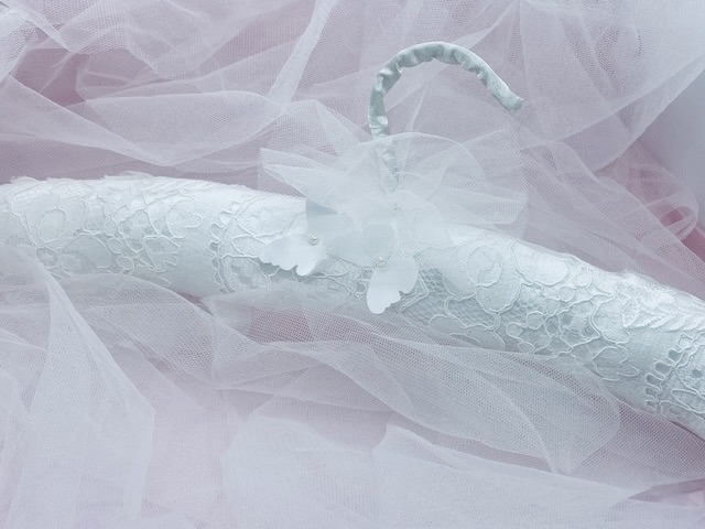 White French lace bridal hangers