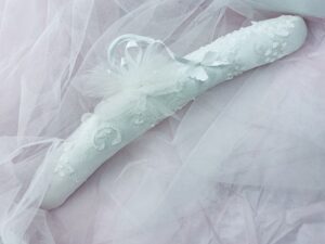 Lace embossed white wedding dress hanger