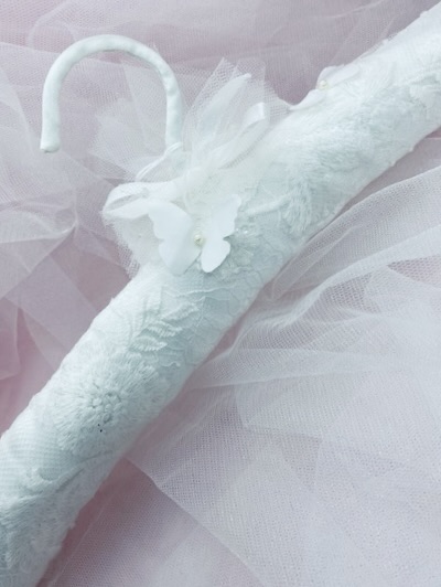 white embossed bridal dress hanger