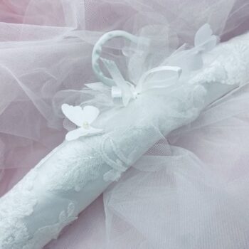 white embossed lace bridal dress hanger
