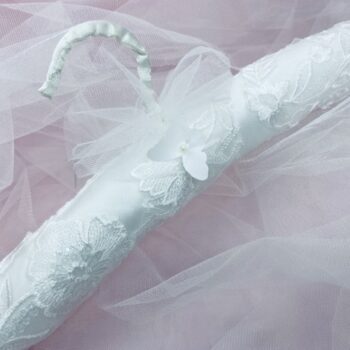 White French lace on satin backing wedding dress hanger