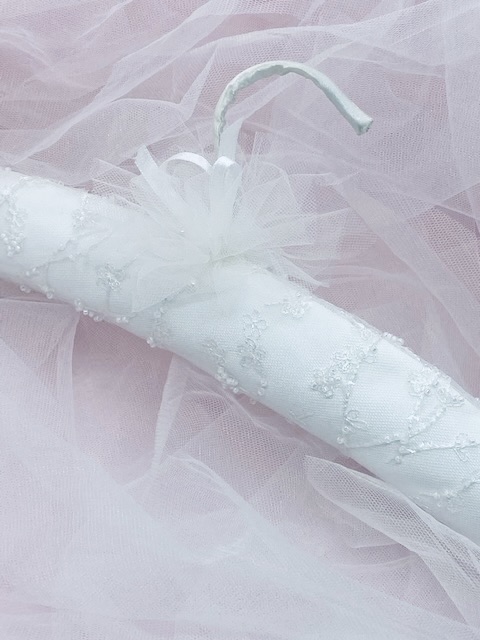 white beaded satin bridal dress hanger. Bridesmaid dress hanger